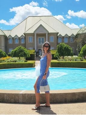 Reformation Blue Floral Slip Maxi Dress with Side Slit